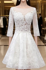 Sweetheart Lace Short Long Sleeves Wedding Dresses