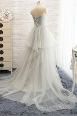 Sweetheart Long Tulle Gray Wedding Dresses With Beading