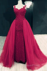 Sweetheart Mermaid Evening Prom Dresses Lace Beaded Removable Skirt