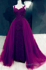 Sweetheart Mermaid Evening Prom Dresses Lace Beaded Removable Skirt