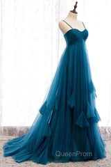 Sweetheart Neck Blue Long Evening Prom Dresses, Long Blue Formal Graduation Evening Dresses