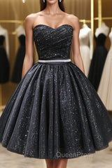 Sweetheart Neck Short Black Evening Prom Dresses, Little Black Formal Evening Graduation Dresses
