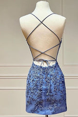 Sweetheart Neck Short Blue Lace Evening Prom Dresses, Short Blue Lace Formal Homecoming Dresses