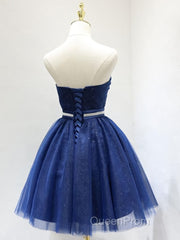 Sweetheart Neck Short Blue Evening Prom Dresses, Short Blue Formal Homecoming Graduation Dresses