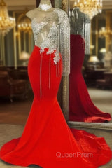 Tassel Evening Prom Dresses, One Shoulder Evening Prom Dresses, Mermaid Evening Prom Dresses, Red Evening Prom Dresses