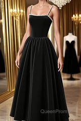 Tea Length Velvet Evening Prom Dresses, Velvet Tea Length Formal Homecoming Dresses