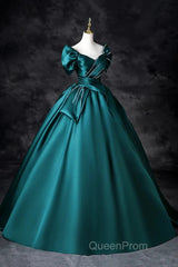 Teal A-Line Off The Shoulder Satin Long Evening Prom Dresses, Elegant Evening Dresses