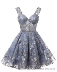 Teens Sparkly Tulle Light Blue Homecoming Dresses Spaghetti Straps Short Cocktail Party Prom Dress