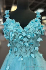 Tiffany Blue 3D Floral Lace Sweetheart Backless A-Line Short Party Dress