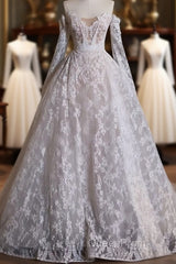 Timeless Ball Gown Off The Shoulder White Lace Long Wedding Dresses Bridal Dresses