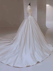 Timeless Ball Gown Strapless Satin White Wedding Dresses Brides Dresses