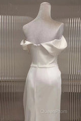 Timeless Mermaid Off The Shoulder Short Sleeves White Satin Wedding Dresses