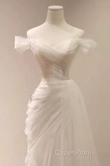 Timeless Mermaid Off The Shoulder Tulle White Wedding Dresses