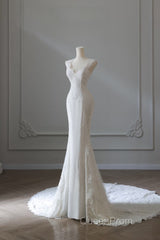 Timeless Mermaid V Neckline White Lace Wedding Dresses Bridal Dresses