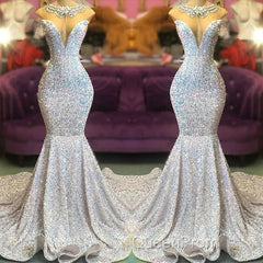 Trumpet Mermaid Beading Sequin White Evening Prom Dresses
