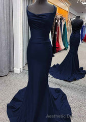 Trumpet/Mermaid Cowl Neck Spaghetti Straps Sweep Train Jersey Prom Dresses With Pleated