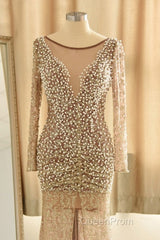 Trumpet Mermaid Scoop Champagne Tulle Beading Luxury Evening Prom Dresses