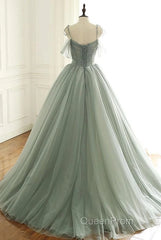 Tulle Ball Gown Long Evening Prom Dresses With Beading,Evening Dresses,Charming Dance Dresses