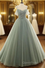 Tulle Ball Gown Long Evening Prom Dresses With Beading,Evening Dresses,Charming Dance Dresses