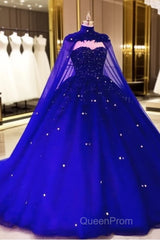 Tulle Ball Gown Quinceanera Dresses With Cape Evening Prom Dresses