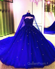 Tulle Ball Gown Wedding Dresses, With Cape Evening Prom Dresses, Evening Dresses