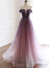 Tulle Gradient Long Formal Gown, A-line Floor Length Party Dress