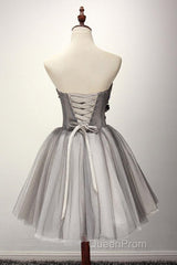 Tulle Gray Short Evening Prom Dresses Homecoming Dresses Coktail Dresses