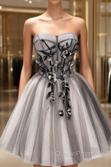 Tulle Gray Short Evening Prom Dresses Homecoming Dresses Coktail Dresses