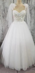 Tulle Sweetheart Lace-Up A-Line Long Wedding Dresses