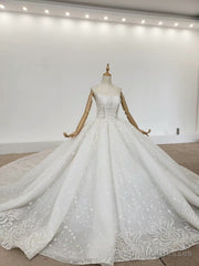 Two Piece Half Sleeves Beading Ball Gown Crystal Huate Couture Wedding Dress