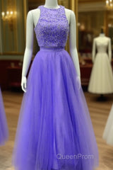 Two Piece Lavender Evening Prom Dresses Lace Crop