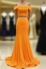 Two Piece Orange Evening Prom Dresses Mermaid Off Shoulder