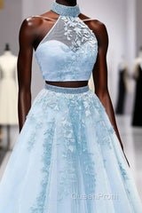 Two Piece Evening Prom Dresses Ball Gown Appliques Beaded