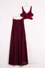 Two Pieces Burgundy Long Evening Prom Dresses, Dark Wine Red 2 Pieces Long Formal Bridesmaid Dresses