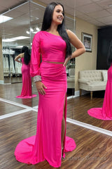 Two Pieces One Shoulder Mermaid Prom Dress with Slit