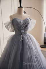 Unique And Beautiful Silver Gray Beaded Pearl Sequins Off The Shoulder Sleeveless Decal Pleated Ball Dresses Silver Gray A-Shaped Thin Gauze Pong Truffle Back Strap And Ground Length Evening Prom Dresses