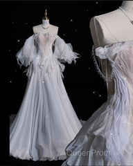 Unique Ball Gown Off The Shoulder Long Tulle White Wedding Dresses Brides Dresses