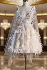 Unique Ball Gown Straps Sequin Short White Wedding Dresses Brides Dresses