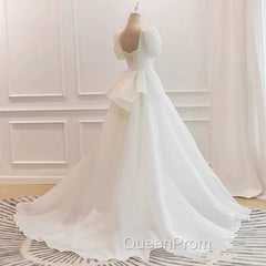 Unique Ball Gown Sweetheart Short Sleeves Long White Wedding Dresses