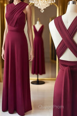 Unique Burgundy Long Evening Prom Dresses with Cross Back, Burgundy Formal Graduation Evening Dresses, Burgundy Bridesmaid Dresses