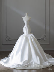 Unique Mermaid Strapless Ivory Satin Wedding Dresses Brides Dresses
