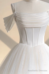 Unique Off the Shoulder Sparkly Tulle Wedding Dress