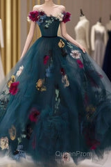 Unique Off The Shoulder Tulle Appliques Long Evening Dresses Formal Evening Prom Dresses