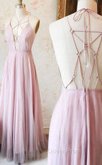 Unique Pink V Neck Long Evening Prom Dresses, Pink Evening Dresses