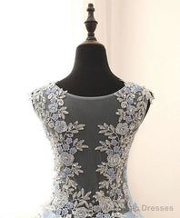 Unique Round Neck Tulle Lace Long Prom Dress, Long Evening Dress