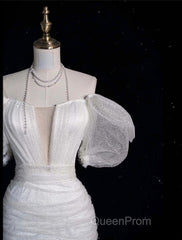 Unique Sheath Off The Shoulder Sequin Short Sleeves White Wedding Dresses Brides Dresses