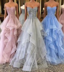 Unique sweetheart tulle lace long Evening Prom Dresses, tulle evening Dresses