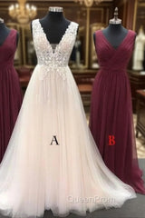 Unique Tulle Lace Long Evening Prom Dresses, Bridesmaid Dresses, Tulle Evening Dresses
