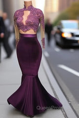 Unique Velvet Two Pieces Lace Mermaid Long Evening Prom Dresses