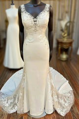 V-Neck Backless Mermaid Long Wedding Gown